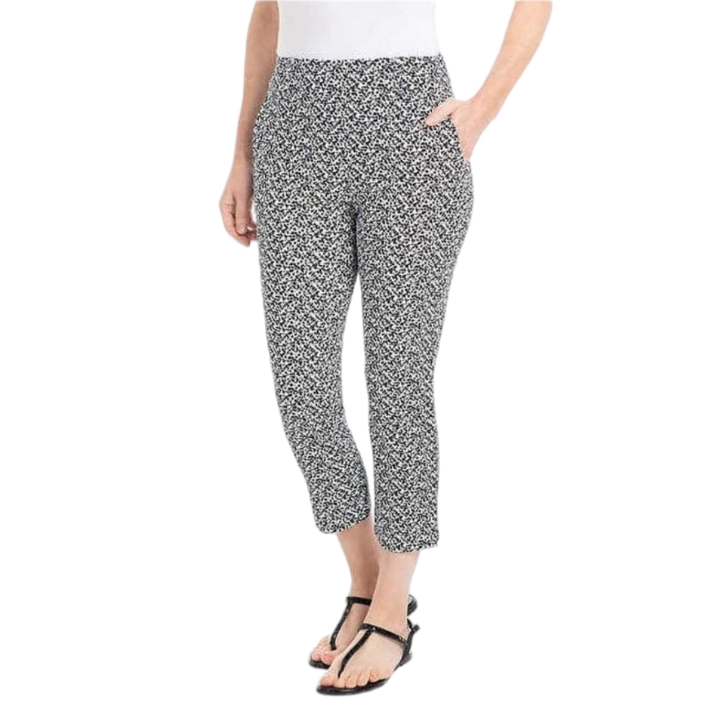 Hilary Radley High Waist Rise Pull On Capri Pants Crop Straight Leg flower Print
